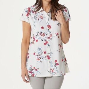 H by Halston • Floral Jet Set Jersey Button Down Blouse